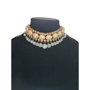 Alice Caviness Pink Pearl Choker Faceted Moonstone Dangle Statement Necklace